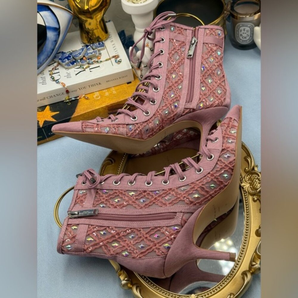 🆕 KURT GEIGER LONDON 🧿 NWOB Embellished Mansion Corset Ankle Boots - Sz 37 US7 - Picture 10 of 16